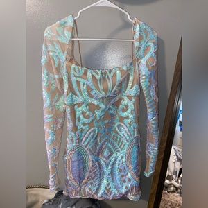 LUCY IN THE SKY IRIDESCENT LONG-SLEEVE DRESS
